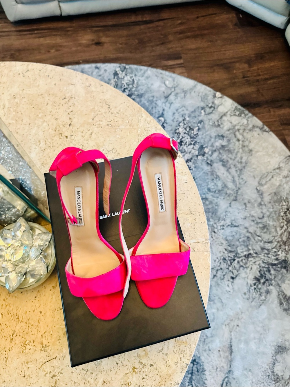 Manolo Blahnik Hot Pink Open-Toe Ankle Strap Heels